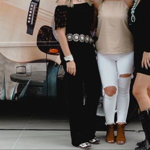 Black lace off the shoulder pants jumper size M